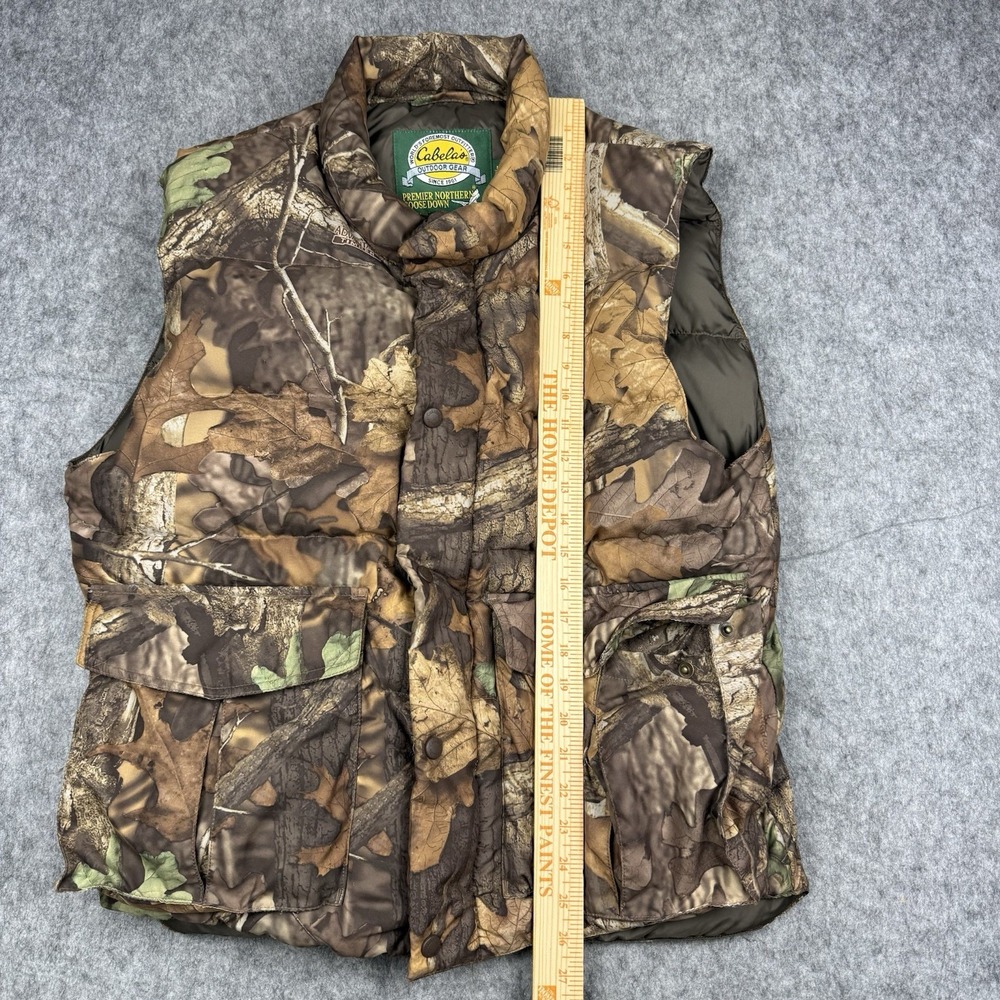 Cabela's Men's Medium Brown Camo Goose Down Puffer Zip Front Outdoor Vest - Picture 7 of 10